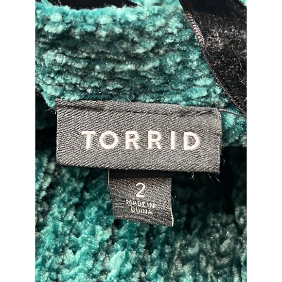 Torrid Womens Size 2 Green Chenille Cardigan Sweater Lace-Up Back Detail Open - Picture 3 of 12